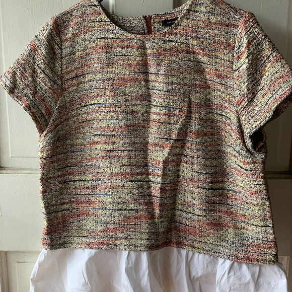 HALOGEN:Poplin Ruffle Tweed Top - Picture 4 of 6